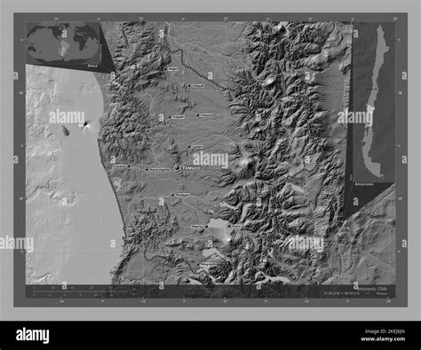 Araucania Region Of Chile Bilevel Elevation Map With Lakes And Rivers