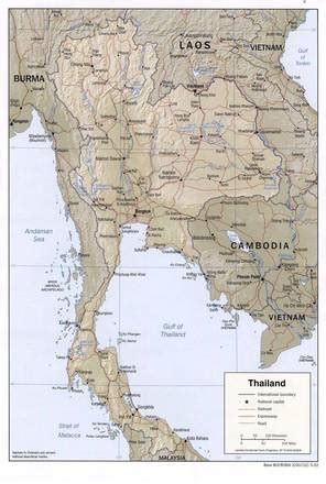 Carta Fisica Thailandia Asia Meridionale Orientale Asia Paesi