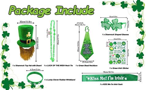 7 Pcs St Patricks Day Costume Set St Patricks Day Accessories For Leprechaun Hat Costume Party