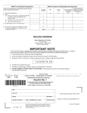 Fillable Online Form N 3 Rev 2012 Declaration Of Estimated Income Tax