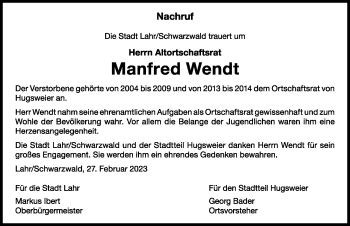 Traueranzeigen Von Manfred Wendt Schwarzw Lder Bote Trauer