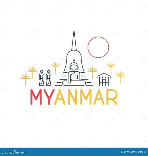 Myanmar Country Travel Identity Stock Vector Illustration Of Buddha