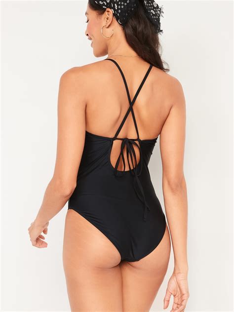 V Neck Ruffle Trim Cutout One Piece Swimsuit Old Navy