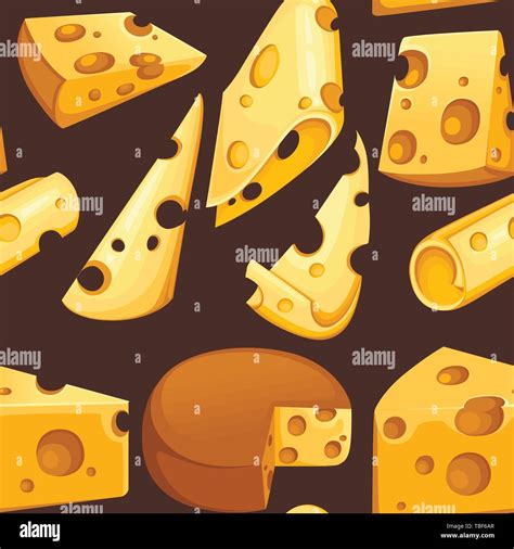 Seamless Pattern Cheese Slices Collection Triangular Piece Of Cheese