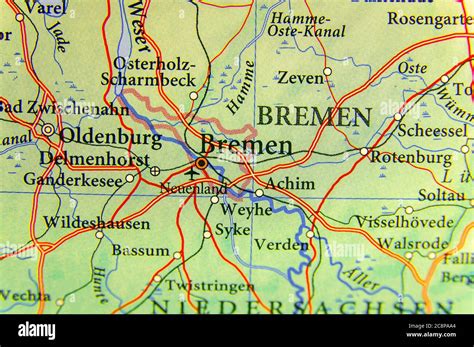 Geographic Map Of European Country Germany With Bremen City Stock Photo