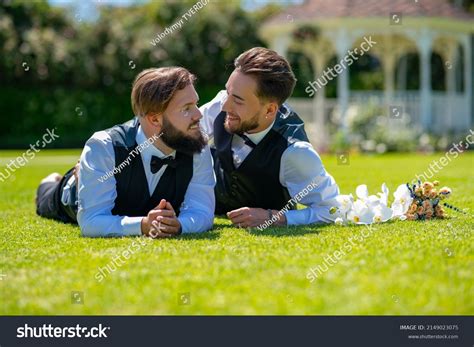 Gay Couple Laying On Grass Portrait Stock Photo 2149023075 Shutterstock