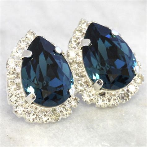 Blue Navy Earrings Navy Blue Crystal Earrings Dark Blue Swarovski Earrings Navy Teardrop