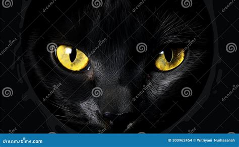 Yellow Cat Eyes On A Dark Background Cat Look Face With Yellow Eyes