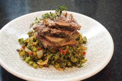 Braised Beef Tongue With Roasted Broccoli Rabe And Sundried Tomato