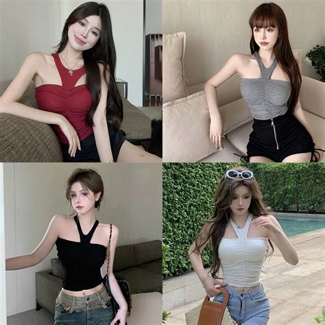 Womens Camisole Halter Slim Basic Backless Knitted Korean Crop Tops