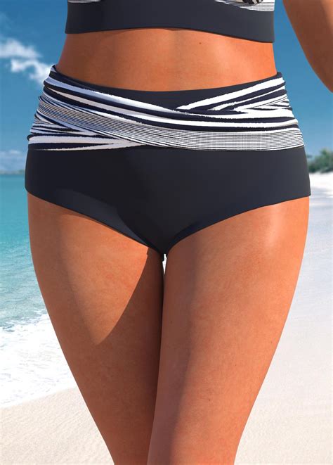 High Waisted Navy Plus Size Striped Bikini Bottom Rosewe USD 22 98