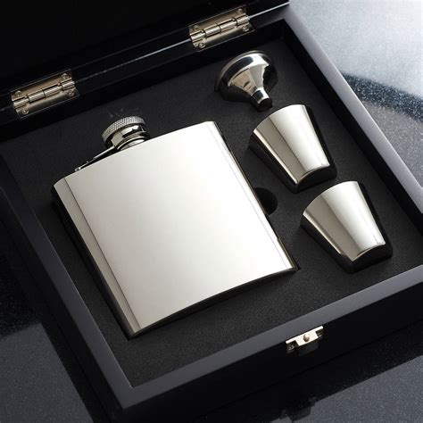 Personalised Hip Flask Gift Set Polished Hip Flask Presentation Box