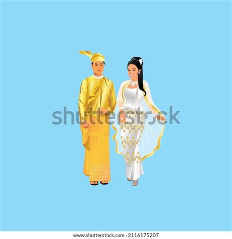 Myanmar Man Women Traditional Costume Myanmar Stock Vector Royalty