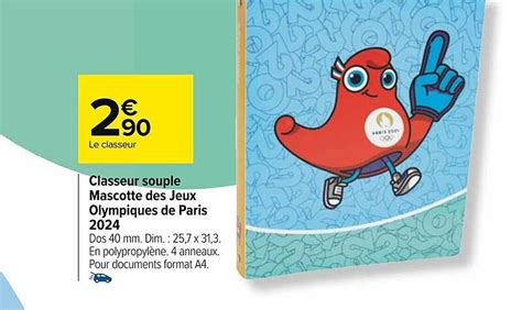 Promo Classeur Souple Mascotte Des Jeux Olympiques De Paris 2024 Chez