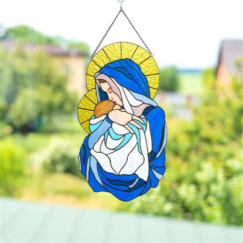 Virgin Mary Stained Glass Window Hangings Christmas Ts Etsy