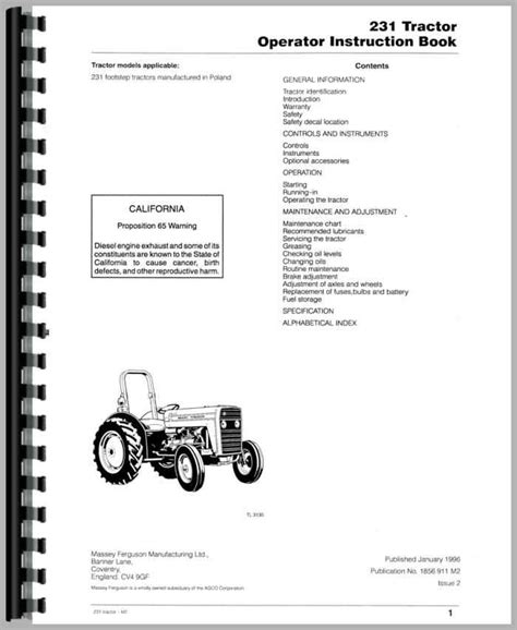 Massey Ferguson 231 Tractor Operators Manual