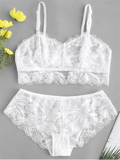 Sutiã De Renda E Calcinha Lingerie Set em Branco B ZAFUL PT