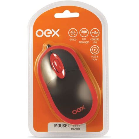 Mouse Ptico Fio Usb Dpi Preto E Vermelho Ms Oex Leroy