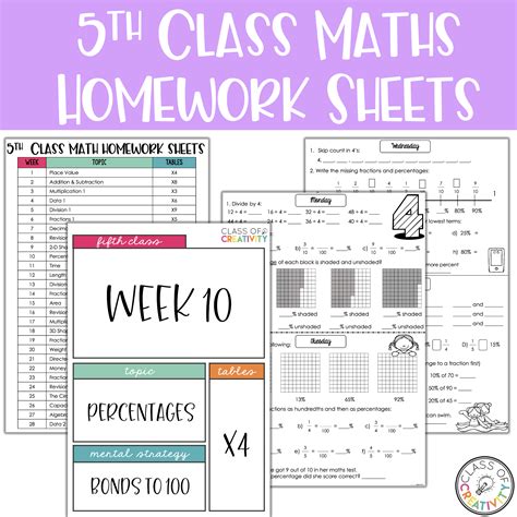 5th Class Math Homework Sheets For The Entire School Year