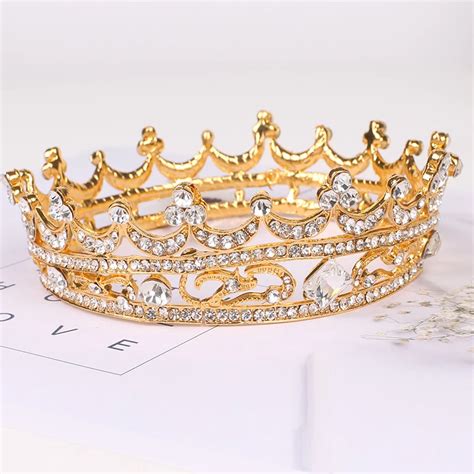 Vintage Full Round Gold Queen Crown Alloy Circle Crystal Wedding Tiara