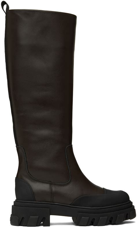 Ganni Brown Cleated Tubular Tall Boots Ganni