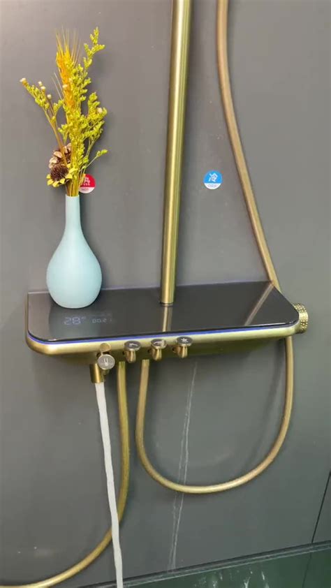 Luxury Gold Bathroom Hot And Cold Mixer Thermostatic Wall Hung Led Digital Display Water Fall