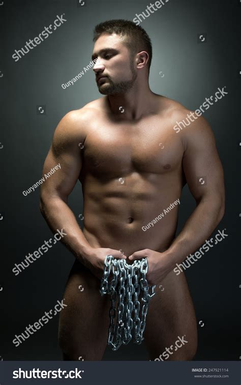 Naked Muscular Man Posing Chain Stock Photo 247921114 Shutterstock