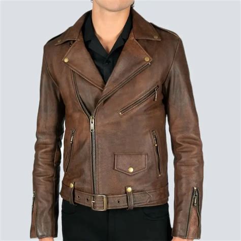 Men Premium Brown Vintage Biker Leather Jacket Stardom Jackets