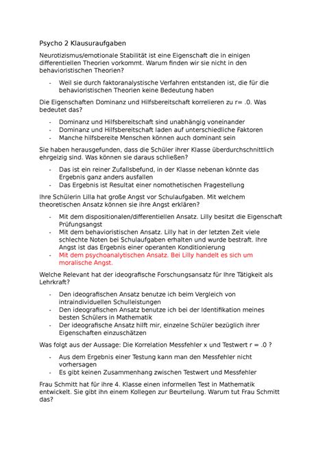 Klausurfragen Zusammenfassung Der Vorlesungen Und Klausuraufgaben