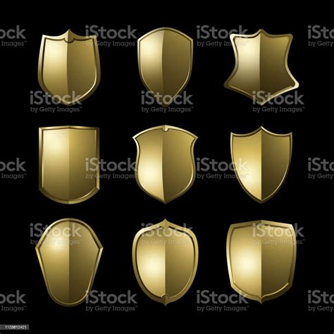 Golden Baroque Shield Elements Vector Set Stock Illustration Download