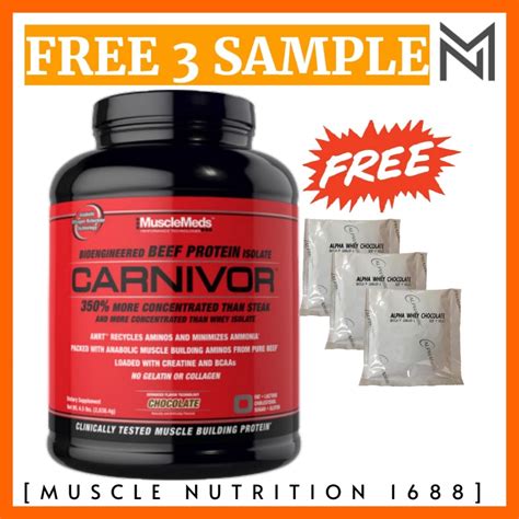 MuscleMeds Carnivor 4lbs Free 3 Sample 0 Lactose Isolate Protein