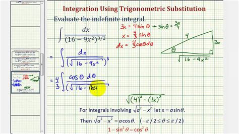 Ex 6 Integration Using Trigonometric Substitution Youtube