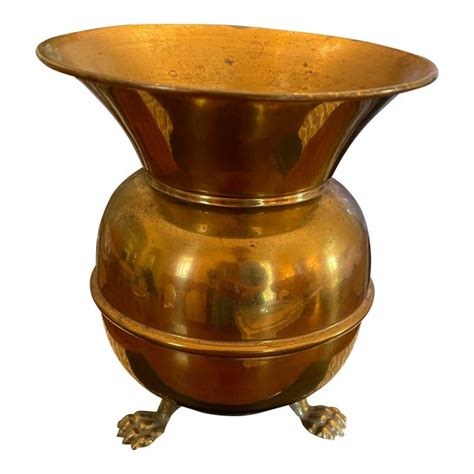 Mid 20th Century Vintage Solid Brass Spittoon Cuspidor Claw Feet Footed Brass Vase Vessel Chairish