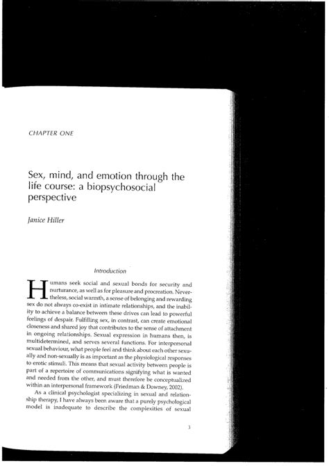 Pdf Hiller J 2006 Sex Mind And Emotion Through The Lifecourse A