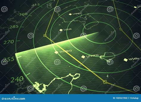 Military Radar. Control Panel For Army Aviation. Screen With Map Vector ...