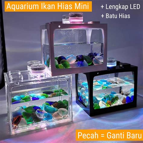 Jual TOPINCN Aquarium Ikan Cupang Mini Lego LED Akuarium Akrilik Ikan