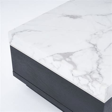 Modern Marble Coffee Table Black White With Storage Drawers In Wood