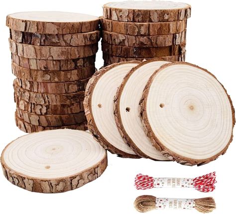 Natur Holzscheiben 25 Stück 8 9 cm Baumscheiben mit Rinde Bastelholz