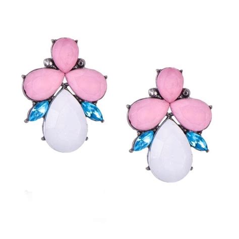 Buy Fabula Pink Crystal Floral Oversized Ear Stud Earrings Online