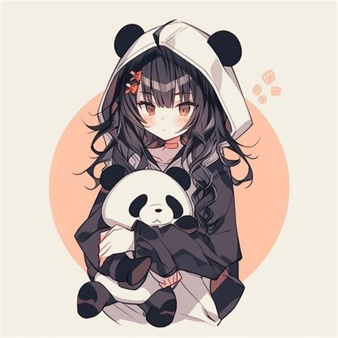 Premium Photo Anime Girl With Panda Bear Generative Ai