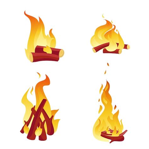 Free Vector Campfire Burning Logs Icon Set Bonfire Cartoon Design