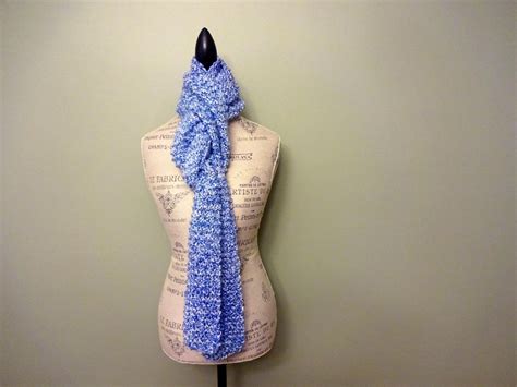 Hand Knit Womens Extra Long Bright Blue Scarf Soft Fluffy Chunky Knit Warm Scarf Hand Made