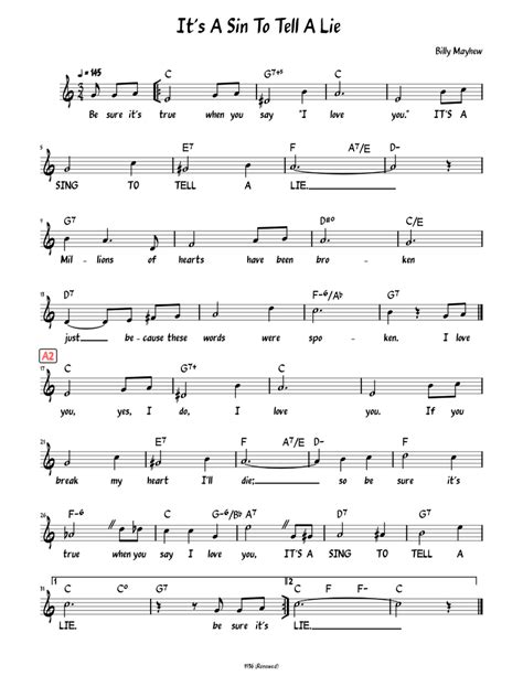 Its A Sin To Tell A Lie Lead Sheet With Lyrics Sheet Music For Piano Solo