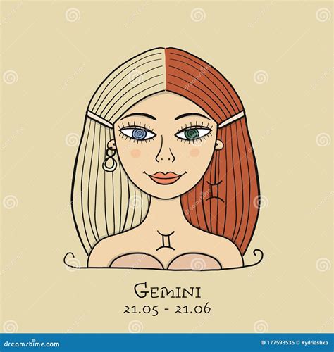 Illustration Of Gemini Zodiac Sign Element Of Air Beautiful Girl