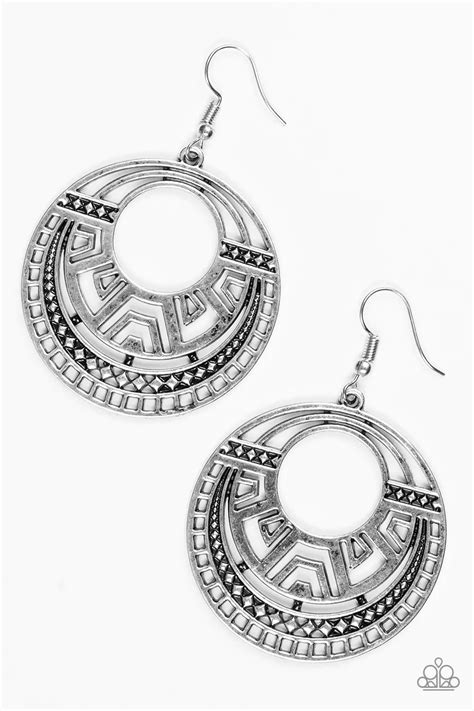 Paparazzi Earring ~ Modernly Mayan Silver Paparazzi Jewelry