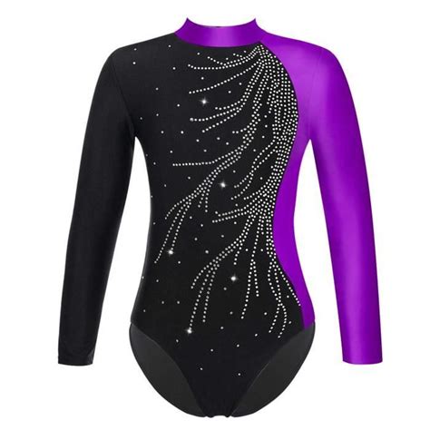 Iiniim Justaucorps Gymnastique Fille Enfant Strass Manches Longues Justaucorps Patinage