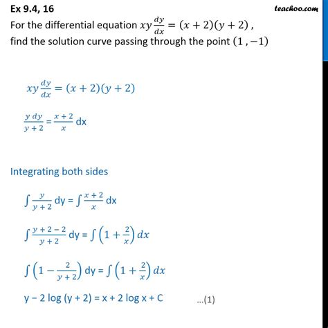 Ex 9 4 16 For Xy Dy Dx X 2 Y 2 Find Solution