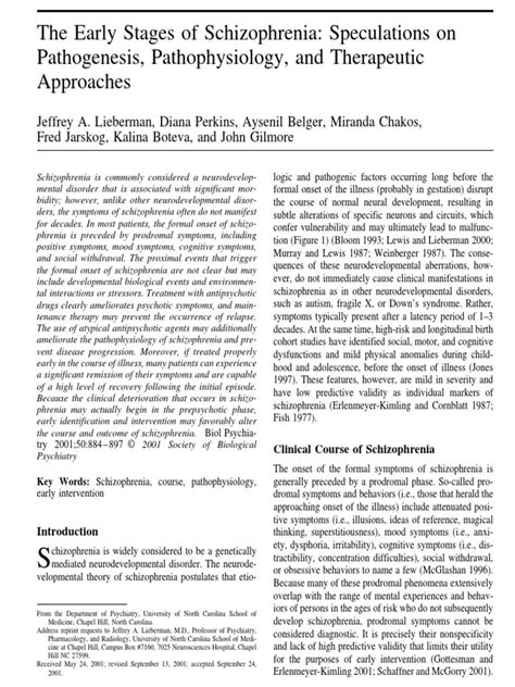 The Early Stages of Schizophrenia: Speculations On Pathogenesis ...