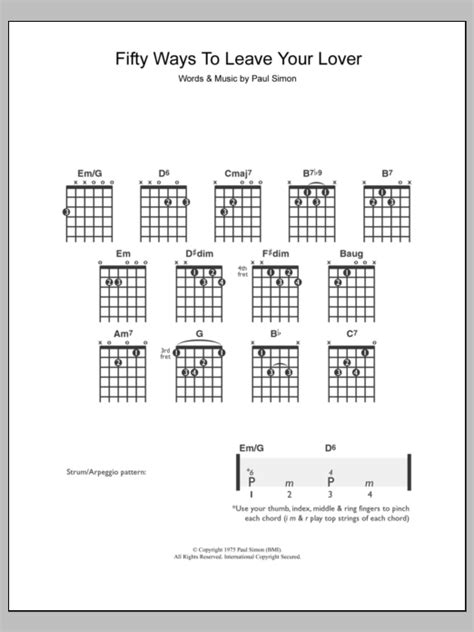 Fifty Ways To Leave Your Lover By Paul Simon Sheet Music For Easy Guitar At Sheet Music Direct