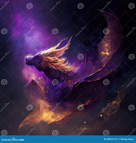 Beautiful Dragon Fantasy Art In Space Magic Concept A Golden Dragon In